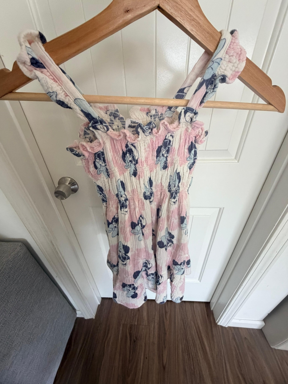 Girls Pink Floral Smocked Sundress with Navy Accents minne mouse Disney